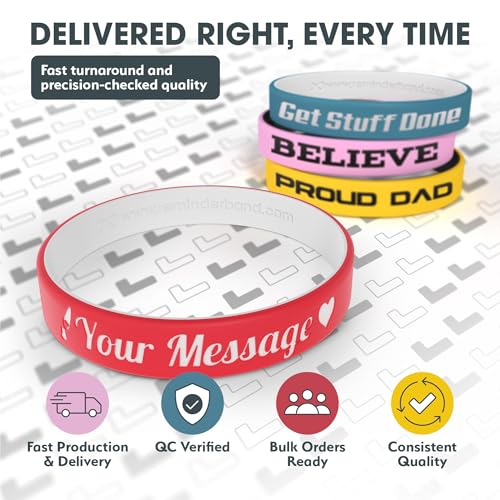 Reminderband Luxe Custom Silicone Wristbands Rubber Bracelets Bulk 1-300 - color: Candy Apple Red, size: Medium