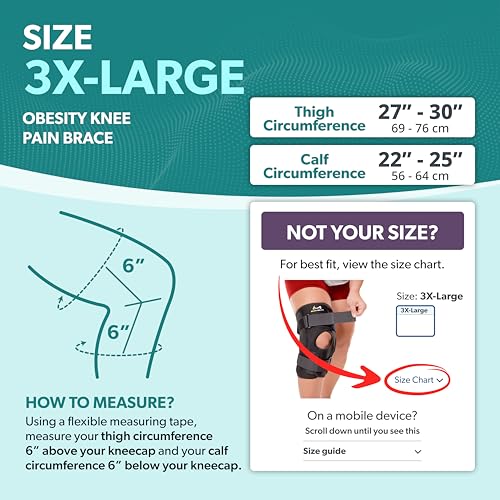 BraceAbility Obesity Hinged Knee Brace - XXXL Overweight to Plus Size Wrap Support for Womens and Mens Arthritis Treatment, Bariatric Joint Pain Relief, Kneecap Instability, Ligament Weakness (3XL) - size: XXX-Large