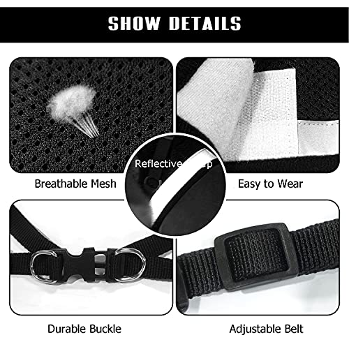 FEimaX Dog Harness and Leash Set for Walking, Soft Mesh Adjustable Easy Control Lightweight Cat Vest Harnesses with Reflective Strips, Escape Proof Small Dogs Cats Vests - color: Black, size: XXS