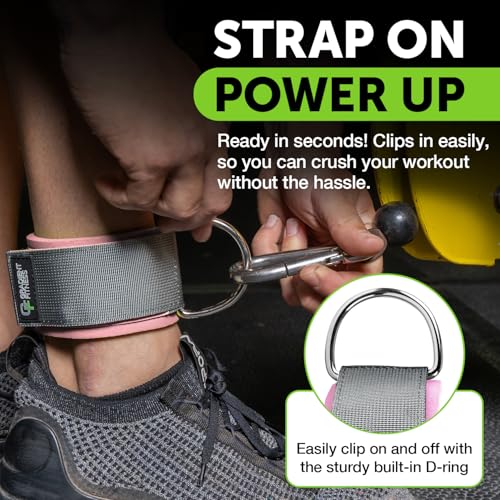 Ankle Straps for Cable Machines, Adjustable, 2 Pack - style: Gray / Pink 1 D-Ring