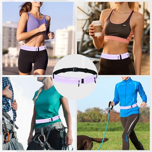Running Belt Waist Pack, Orange, Dual Zippered Pockets, Adjustable Elastic Band with Reflective Strips (Purple) - color: Purple