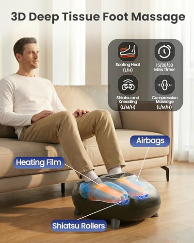 CILI Shiatsu FSA Foot Massager with Heat and Compression, Knead Rolling HSA Feet Massager for Neuropathy, Plantar Fasciitis, Remote Control, Up to Men Size 14" - color: Light Black