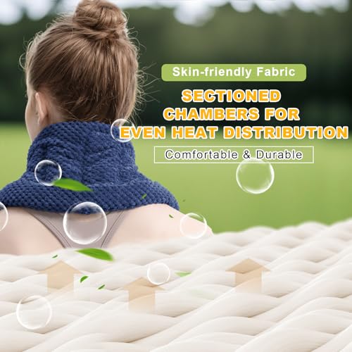 UNCN Long Heating Pad for Neck and Shoulders Back 33 x5.9inches Microwavable Large Moist Heat Pack Warm Hot Compress Neck Wrap Weighted Bag Massage Reusable Herbal Nature Calming Portable - color: Navy Blue