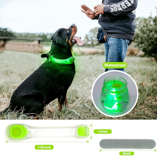 2 Pack LED Light for Dog Leash Harness, Light Up Dog Collar with Nylon Stickers, Waterproof Glow Light Easy to Attach to Collar Leash and Harness, Safety LED Light Up Band for Dogs at Night Walking - color: Green+Pink