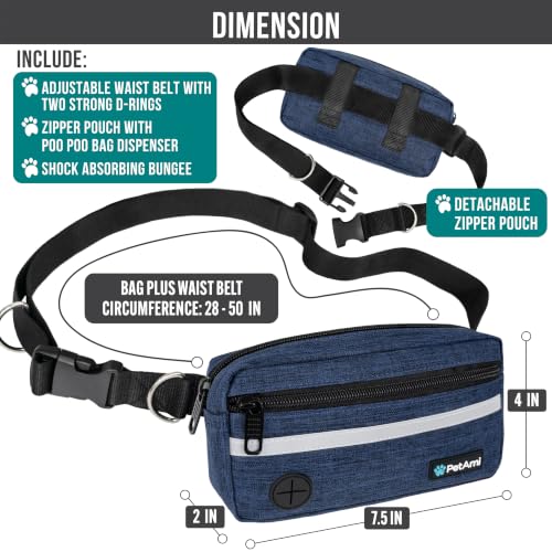 PetAmi Hands Free Dog Leash Waist Belt Bag Fanny Pack, Single, Heather Navy - color: Navy, size: 1 Leash