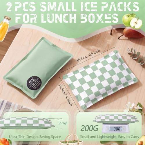VIHOSE 2 Pcs Ice Packs for Lunch Box Bag - color: Sage Green, style: Checkerboard