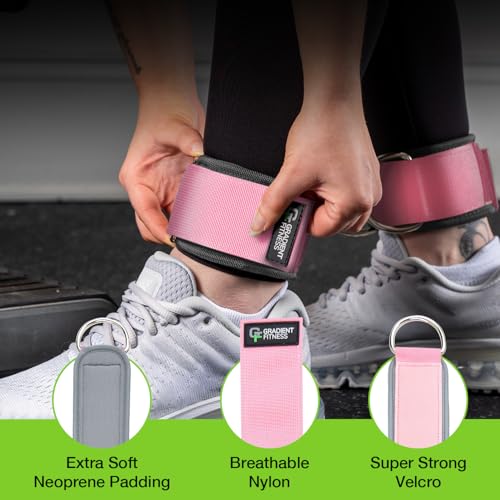Ankle Straps for Cable Machines, Adjustable, 2 Pack - style: Pink / Gray 2 D-Rings