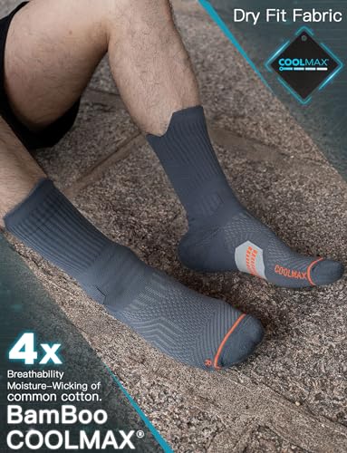 Juclise Men's Compression Running Crew Socks, 3 Pairs - color: Charcoal, size: Large