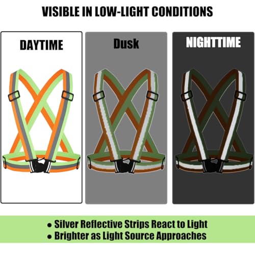 5 Pack Reflective Safety Vest for women, men and kids, Lightweight & Adjustable hi vis vest for Running, Cycling, Rucking - color: Neon Green/Orange