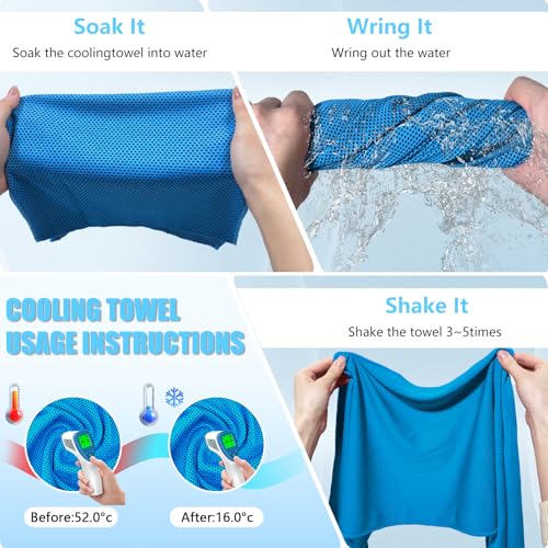 4 Pack Cooling Towels, Soft Breathable Cooling Towels for Neck and Face - color: Light Blue/Royal Blue/Black/Grey