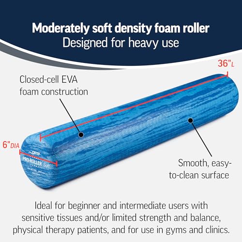 OPTP PRO-Roller Soft Density Foam Roller – Round, Blue, 36" x 6" - color: Blue 36" X 6"