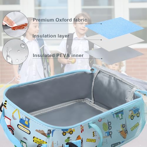 Clastyle Car Insulated Kid Lunch Bag for Boy Lunch Box, Construction Truck - color: Construction Trucks