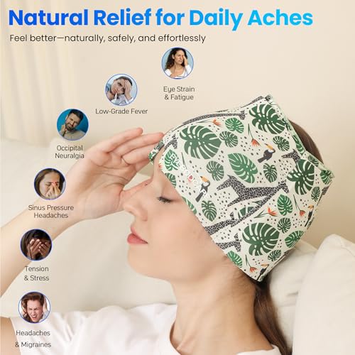 Migraine Relief Cap, Reusable Cold Compress Headband,1pcs - color: Rainforest‑eyemask