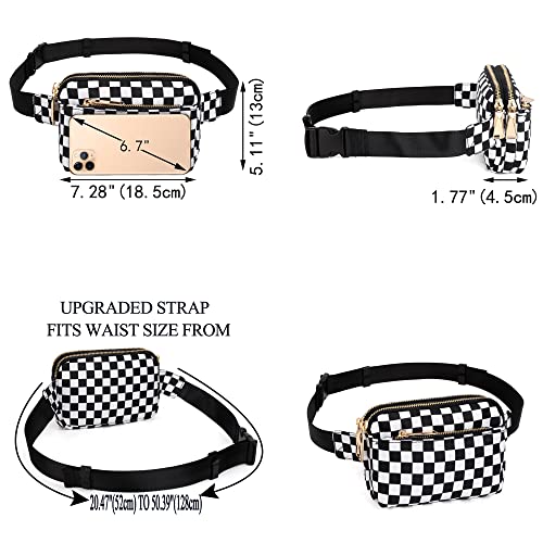 UTO Fanny Pack Crossbody Belt Purse Chest Waist Hip Travel Hiking Bumbag - color: 0759 Golden Zip Checkered