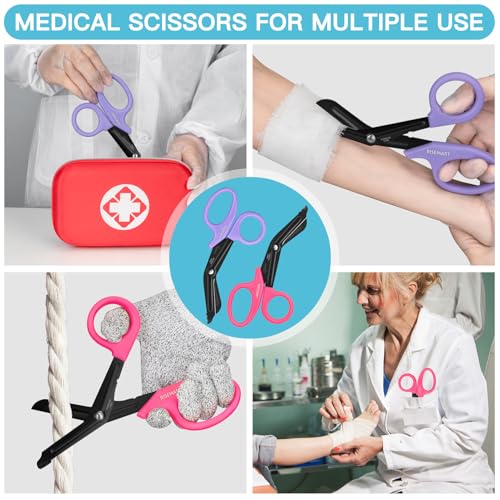 RISEMART 2 Pack Trauma Shears 7.5 Inches Stainless Steel Bandage Scissors - color: Pink+purple