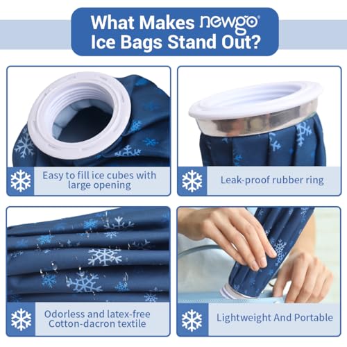 NEWGO Ice Pack for Injury Reusable, Small Ice Bag Refillable Ice Pack for Hot Cold Therapy and Pain Relief, Hot Water Bag, No-Leak Medical Ice Bag (9 Inch)