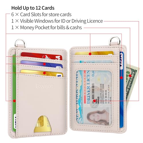 Slim Minimalist Front Pocket Wallet, RFID Blocking Credit Card Holder Wallet with Integrated D-Shackle for Men Women - color: Cowhide Pink Apricot