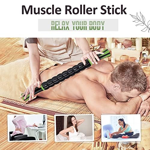 Muscle Roller, Muscle Roller Stick Lipo Roller Lymphatic Massager Muscle Roller for Legs Massager Roller for Muscles Deep Tissue, Lymphatic Drainage, Lipo Massager After Surgery Roller, Black/Green - color: Black/Green