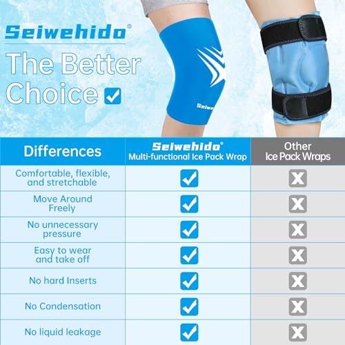 Extended Leg Knee Ice Pack Wrap Ice Sleeve for Knees Injuries Reusable Soft - color: Blue-1 Pack