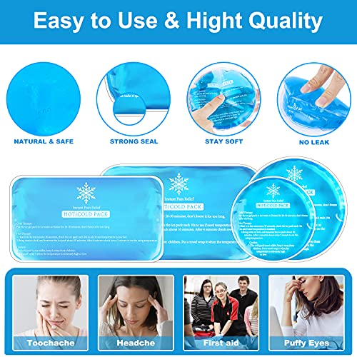 Tutmyrea Ice Packs for Injuries Reusable, 8 Pack Soft Gel Pack, Hot and Cold Compress, Ice Pack for Kids Boo Boo, Cold Packs for Injuries, Migraines, First Aid, Pain Relief, Wisdom Teeth
