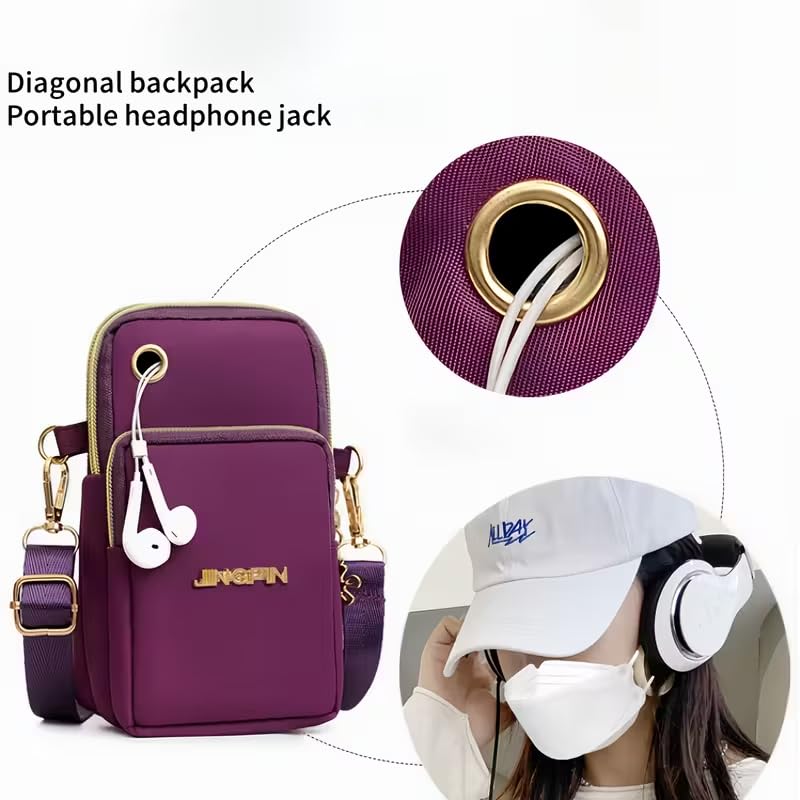 Crossbody Phone Bag Universal Armbands Phone Holder Pouch Case With Earphone Hole, Shoulder Handbag With Adjustable Strap - color: Purple