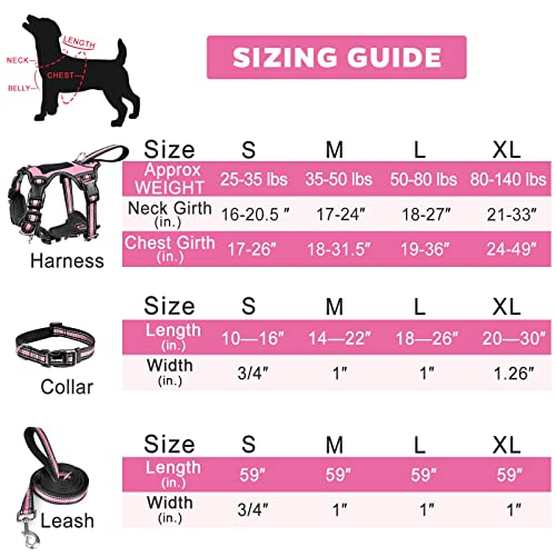 WINSEE Pet Harness Collar and Leash Set, All-in-one Reflective Dog Harness No Pull with Adjustable Buckles for Puppies, Small, Medium, Large, and Extra-Large Dogs (Medium, Pink) - color: Pink, size: Medium