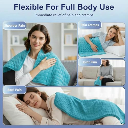 Large Heating Pad,20"x40" Extra Large Heating Pad for Back Pain Relief Electric Heating for Period Cramps Neck Shoulder Knee Pain Relief Moist/Dry Heat Auto Shut Off 9 Heat Setting Machine Washable - color: 24"x12" 8