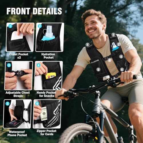 PLUSINNO Running Vest for Men Women, Runners Vest with 500ml Water Bottle - size: Medium-Large (Chest 33"-45")