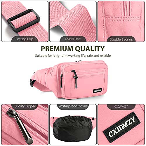CXWMZY Fanny Packs For Women & Men Waist Pack Hip Bum Bag with Multi-Pockets Large Capacity Waterproof Casual Bum Bag for Disney Traveling Casual Cycling Running Hiking (Pink) - color: Pink