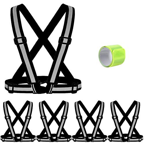 Safety Vest with 5 Pack,Reflective Belts Provides High Visibility for Men and Women,Ultralight and Comfy for Walking - color: Black