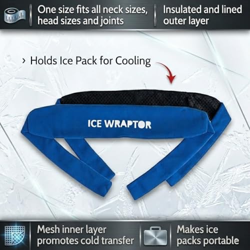 ICE WRAPTOR Cooling Bandana Neck Wrap, Blue +6 Reusable Ice Packs, Snap - size: Blue Wrap + 6 Inserts