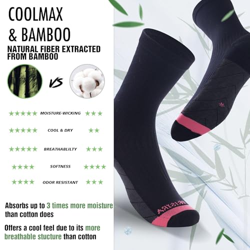 BRISIRA Coolmax Bamboo Viscose Compression Running Crew Socks Women - color: 3 Pairs Black, size: 5-7