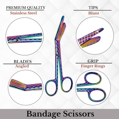 Bandage Scissors 5.5" Long Set of 6 Nurse Vet Tech Gift Made of Stainless Steel with Colorful Patterns First Aid Used For Cutting Gauze Tape Clothing Bandages Vet Wrap Adhesive Removal (Set 13) - style: Set 13