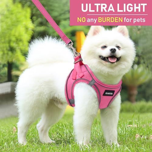 GAMUDA Small Pet Harness Collar and Leash Set, Step in No Chock No Pull Linen Fabric Soft Mesh Dog Vest Harnesses Reflective for Dogs Puppy Cats Kitten Rabbit (Pink, S) - color: Pink, size: Small