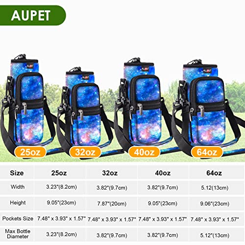 AUPET Water Bottle Sling Bag Sleeve Holder Carrier 25/32/40/64 oz,Insulated Crossbody Water Bottle Case Cover with Strap and Pockets for Men/Women Walking Hiking - color: blue starry sky, size: 25oz