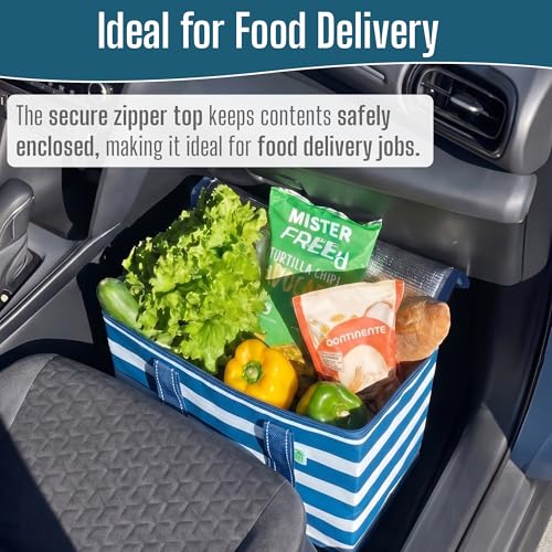 VENO 2 Pack Cooler Bag Insulated Grocery Bags for Food Delivery Heavy Duty - color: Classic Navy Stripe, size: 2 Pack