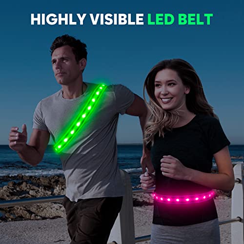 Higo LED Running Belt - Reflective Light Up Waistband for Night Activities, Glowing LED Waist Light for Running, Cycling, Hiking, Camping - color: Green