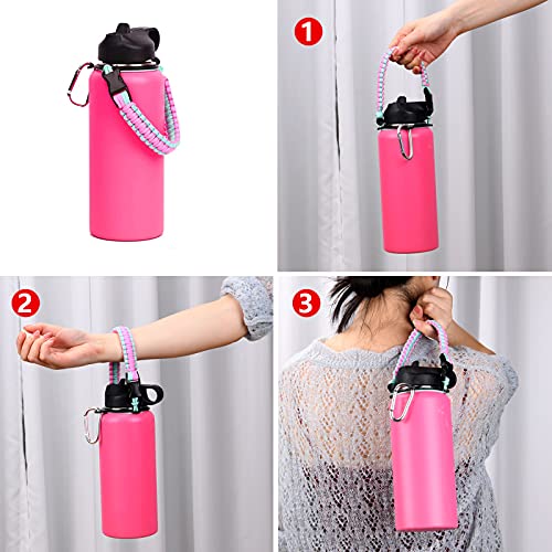 Wongeto Paracord Handle Carrier Holder with Shoulder Strap,Compatible with Hydro Flask Wide Mouth Water Bottles - color: Pink