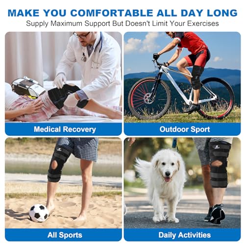 4 Adjustable Straps Hinged Knee Brace for Men & Women With Dual Stabilizers - size: Medium