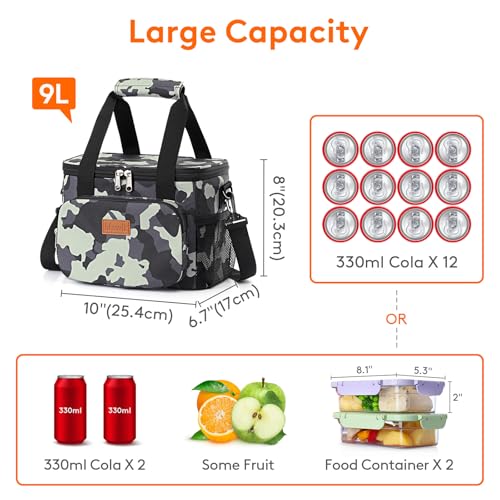 Lifewit Insulated Lunch Box for Men, Lunch Bag Cooler Women, 12-Can 9L - color: Camouflage, size: Medium(9L)