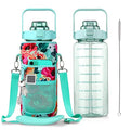 Half Gallon Water Bottle with Sleeve, 64OZ Motivational Water Bottle - color: Green Rose