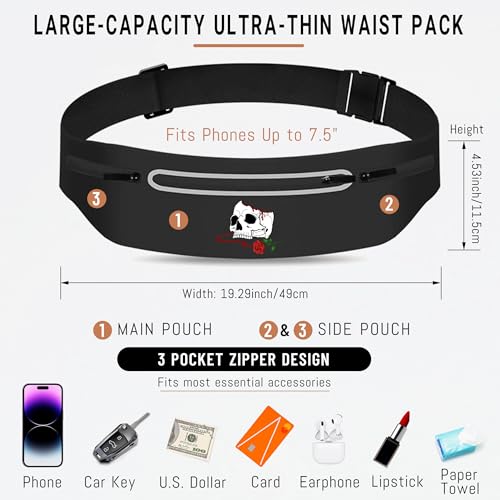 Horror Skull Rose Slim Running Belts for Men Women Reaper Grim Fanny Packs - color: Skull Rose