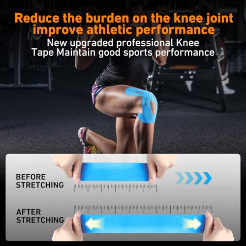 KTQUICK Precut Kinesiology Tape for Knees,24 PCS,20% Stronger Adhesive,Blue
