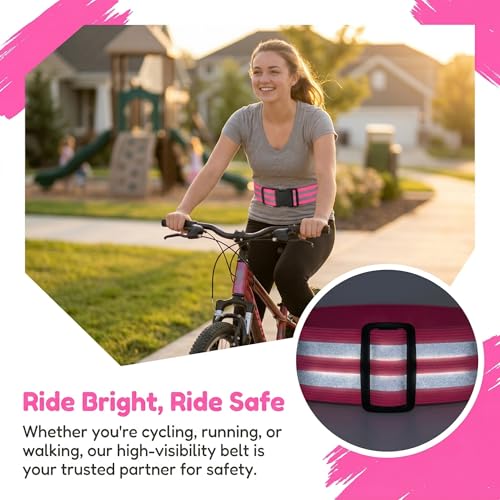 Little World Reflective Belt, Reflective Running Gear Elastic Reflective Sash - color: Pink, Black