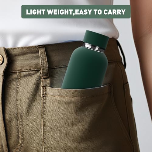Exllena Small Water Bottle 12oz with Clip, Double Wall Stainless Steel Vacuum Small Insulated Water Bottle Keeps Drinks Cold 24 Hrs/Hot 12 Hrs for Kids Handbag School BPA Free (Emerald Green) - color: Emerald Green, size: 350 ml