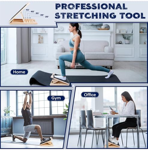 Professional Wooden Slant Board for Calf Stretching, Portable & 360° Balance Board, Adjustable 5–6 Angle Calf Stretcher with Carry Handle, Non-Slip 300LBS Physical Therapy Board for Knees