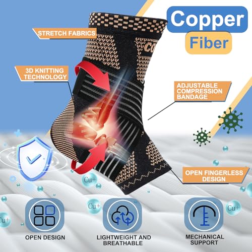 LISEPWU Copper Ankle Brace for Men & Women, Adjustable Compression Bandage - color: Black, size: Medium