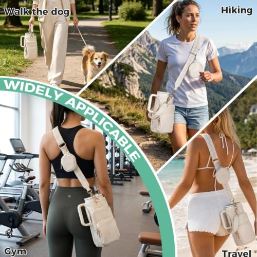 Water Bottle Carrier with Strap, Water Bottle Holder for Daily Use - color: Beige
