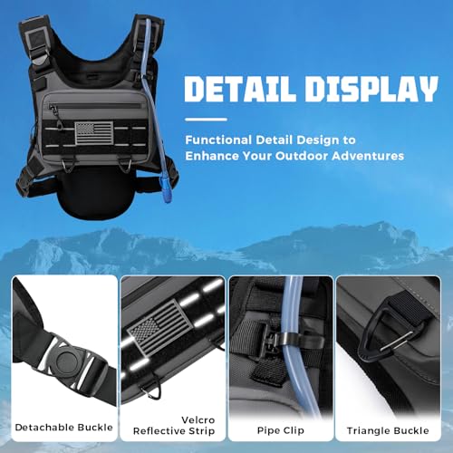 Running Hydration Vest with 2L Water Bladder， Lightweight Adjustable Hydration EDC Chest Pack for Men and Women, Water Backpack for Hiking, Cycling - color: Gray