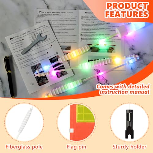 LED Bike Safety Flag Reflective 5.5 ft Lighted Bicycle Safety Flag with Heavy Duty LED Fiberglass Pole Tear-Resistant Waterproof Orange Pennant for Bike - color: Orange